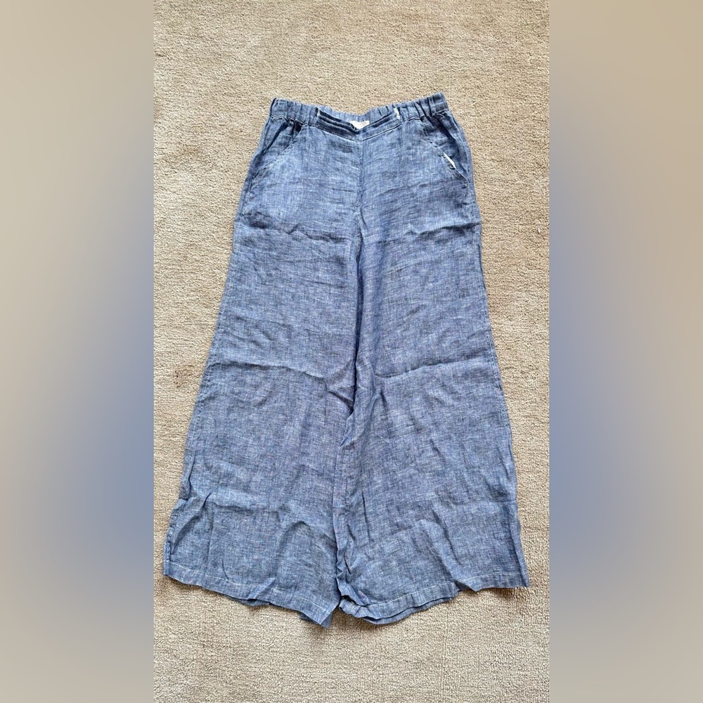 CP Shades Blue Wide-Leg Linen Palazzo Pants